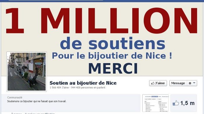 Réseaux Sociaux: Déjà 1 millions de fans en soutient au bijoutier de nice…