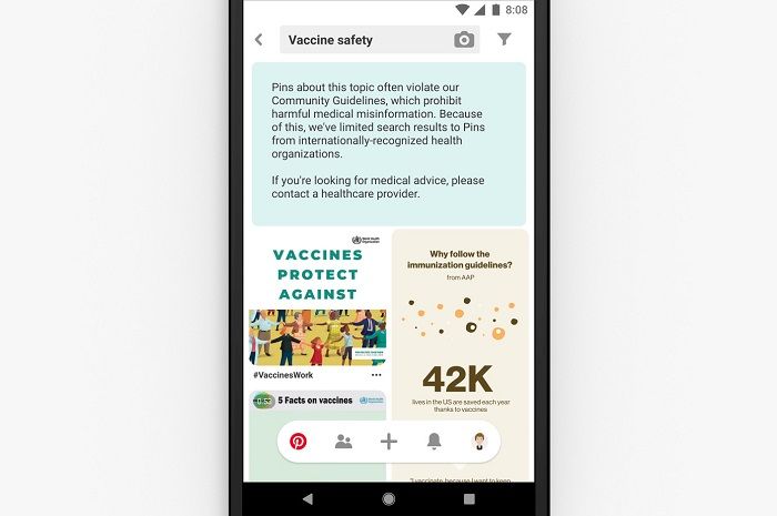 Pinterest commence à afficher les informations des organisations de santé pour les recherches liées aux vaccins