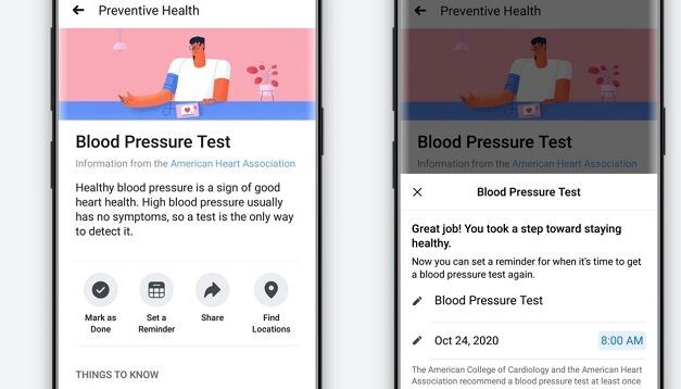 Facebook dévoile son outil d’incitation au check-up Preventive Health