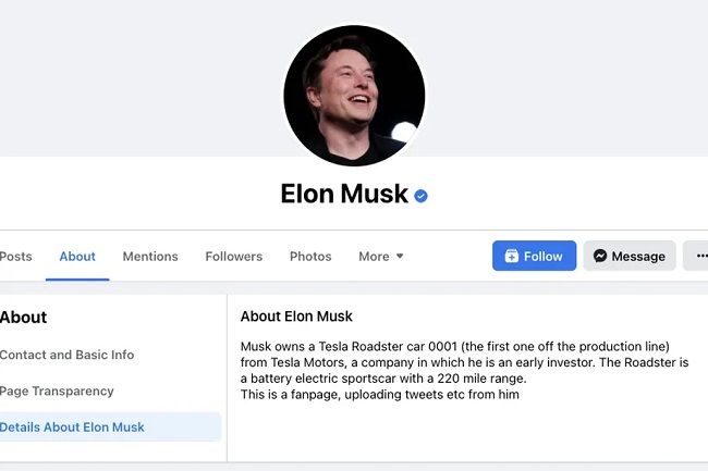 La page vérifiée des fans d’Elon Musk a soudainement disparu de Facebook